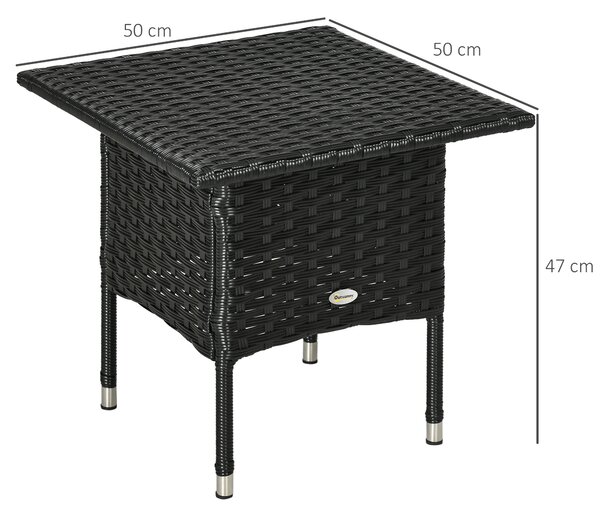 Outsunny Rattan Side Table, Weather-Resistant Outdoor Coffee Table with Durable Plastic Board, Full Woven Top for Garden, Balcony, Black Aosom UK