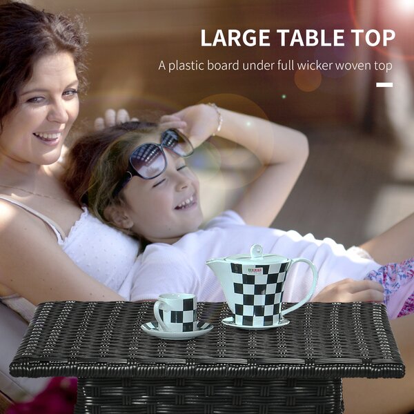 Outsunny Rattan Side Table, Weather-Resistant Outdoor Coffee Table with Durable Plastic Board, Full Woven Top for Garden, Balcony, Black Aosom UK