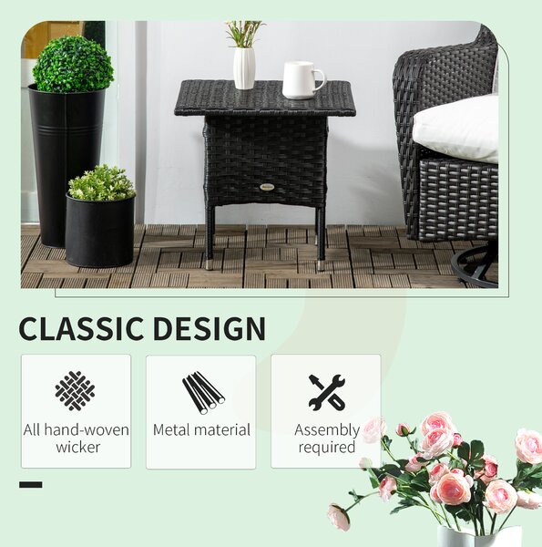Outsunny Rattan Side Table, Weather-Resistant Outdoor Coffee Table with Durable Plastic Board, Full Woven Top for Garden, Balcony, Black Aosom UK