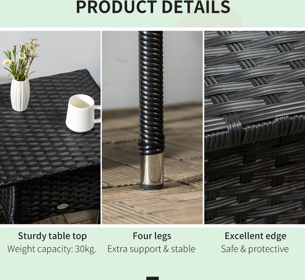 Outsunny Rattan Side Table, Weather-Resistant Outdoor Coffee Table with Durable Plastic Board, Full Woven Top for Garden, Balcony, Black Aosom UK