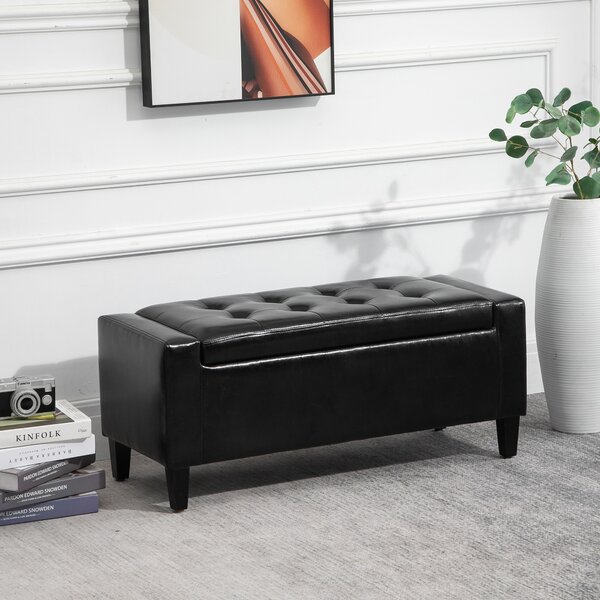 HOMCOM Ottoman Storage Bench, PU Leather Chest with Tufted Lid, Versatile Flip Top, 92L x 40W x 40H cm, Black Aosom UK