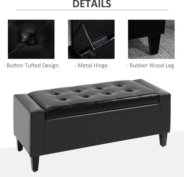 HOMCOM Ottoman Storage Bench, PU Leather Chest with Tufted Lid, Versatile Flip Top, 92L x 40W x 40H cm, Black Aosom UK