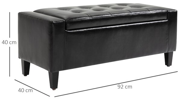 HOMCOM Ottoman Storage Bench, PU Leather Chest with Tufted Lid, Versatile Flip Top, 92L x 40W x 40H cm, Black Aosom UK
