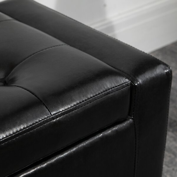 HOMCOM Ottoman Storage Bench, PU Leather Chest with Tufted Lid, Versatile Flip Top, 92L x 40W x 40H cm, Black Aosom UK