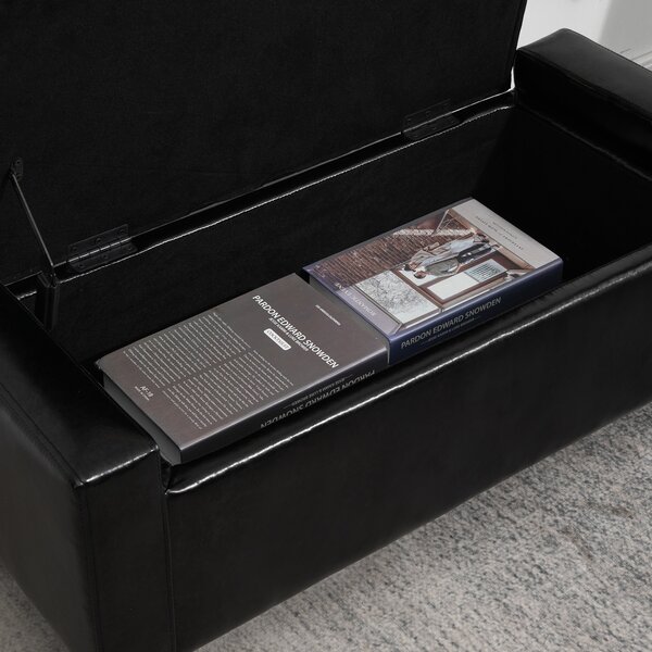HOMCOM Ottoman Storage Bench, PU Leather Chest with Tufted Lid, Versatile Flip Top, 92L x 40W x 40H cm, Black Aosom UK