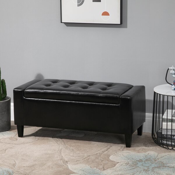 HOMCOM Ottoman Storage Bench, PU Leather Chest with Tufted Lid, Versatile Flip Top, 92L x 40W x 40H cm, Black Aosom UK