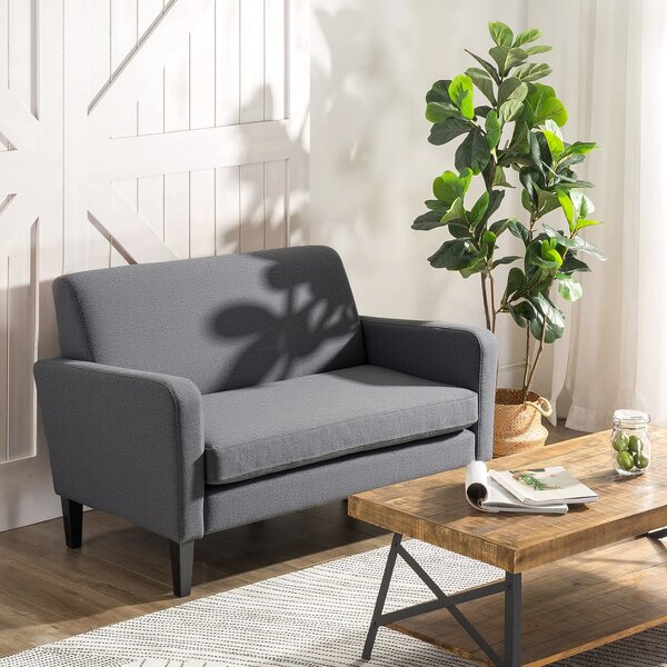 HOMCOM Linen Modern-Curved 2-Seat Sofa Loveseat w/ Thick Cushion Wood Legs Foot Pads, Cat Scratch Resistant, Grey Aosom UK