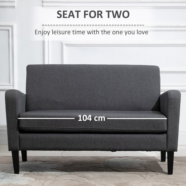 HOMCOM Linen Modern-Curved 2-Seat Sofa Loveseat w/ Thick Cushion Wood Legs Foot Pads, Cat Scratch Resistant, Grey Aosom UK
