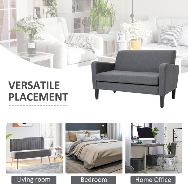 HOMCOM Linen Modern-Curved 2-Seat Sofa Loveseat w/ Thick Cushion Wood Legs Foot Pads, Cat Scratch Resistant, Grey Aosom UK