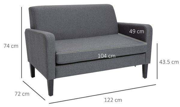 HOMCOM Linen Modern-Curved 2-Seat Sofa Loveseat w/ Thick Cushion Wood Legs Foot Pads, Cat Scratch Resistant, Grey Aosom UK
