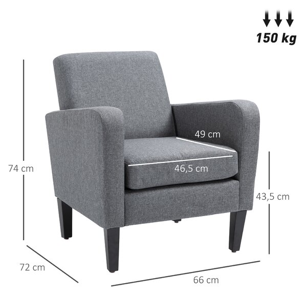 HOMCOM Linen Single Armchair, with Padded Seat & Anti-Cat-Scratch Material, Grey Aosom UK