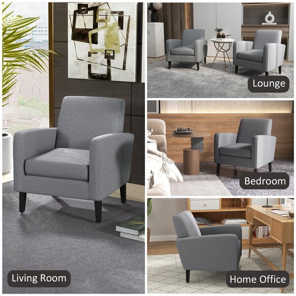 HOMCOM Linen Single Armchair, with Padded Seat & Anti-Cat-Scratch Material, Grey Aosom UK