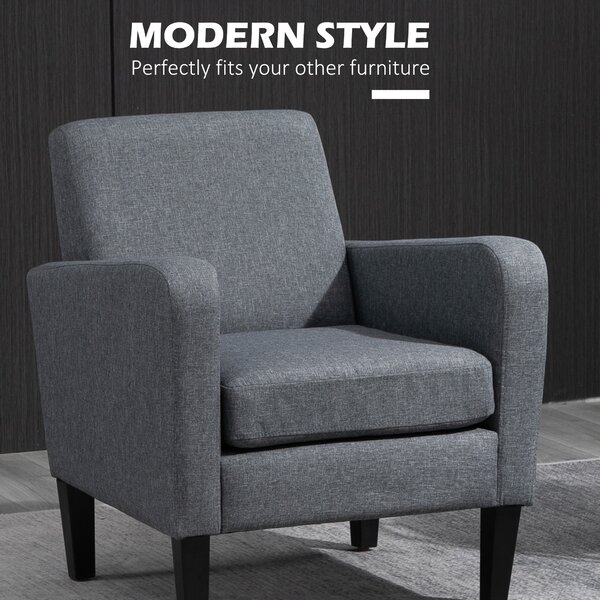 HOMCOM Linen Single Armchair, with Padded Seat & Anti-Cat-Scratch Material, Grey Aosom UK