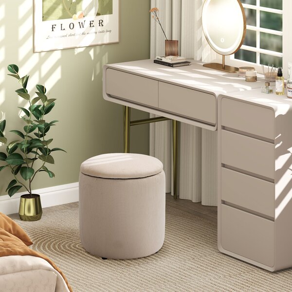 HOMCOM Set of 2 White Modern Storage Ottomans with Removable Lid, Fabric Foot Stools, Dressing Table Stools Aosom UK