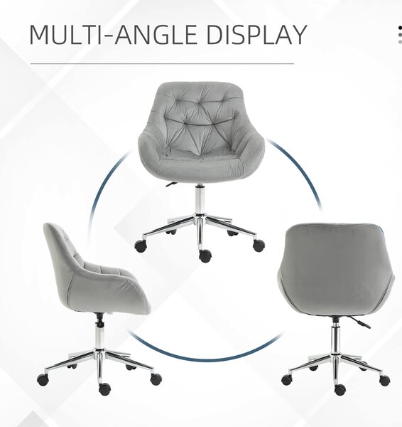 Vinsetto Velvet Ergonomic Office Chair: Adjustable Comfy Desk Chair with Arm and Back Support for Home, Grey Aosom UK