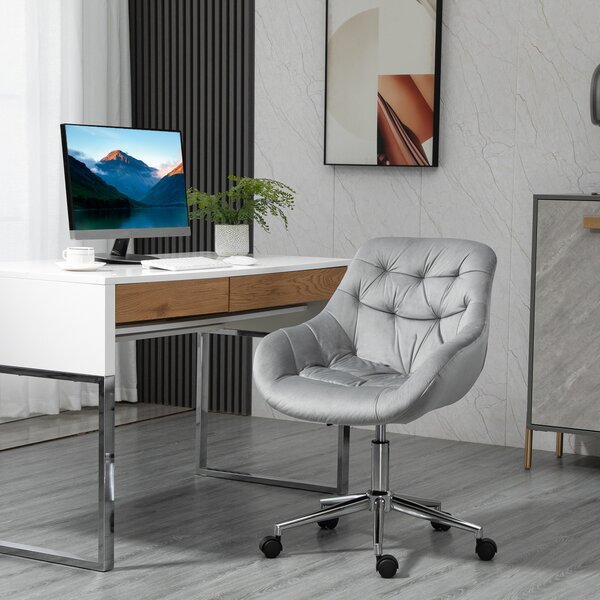 Vinsetto Velvet Ergonomic Office Chair: Adjustable Comfy Desk Chair with Arm and Back Support for Home, Grey Aosom UK