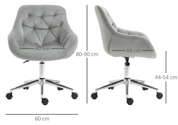 Vinsetto Velvet Ergonomic Office Chair: Adjustable Comfy Desk Chair with Arm and Back Support for Home, Grey Aosom UK