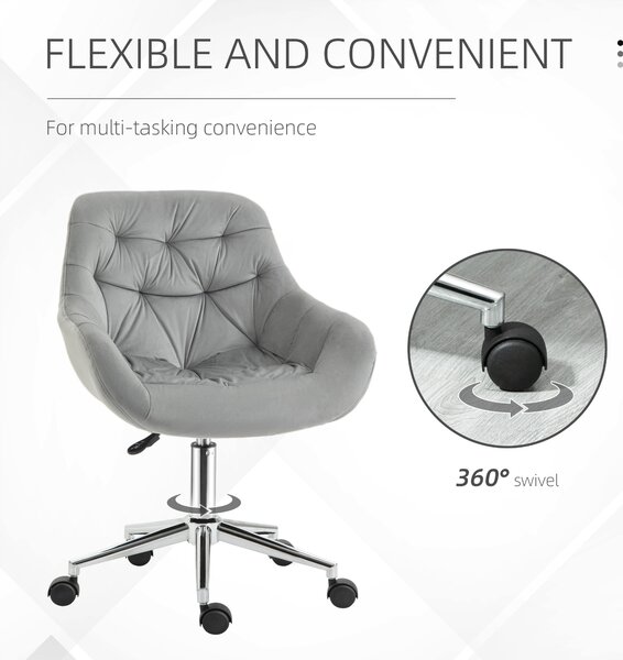 Vinsetto Velvet Ergonomic Office Chair: Adjustable Comfy Desk Chair with Arm and Back Support for Home, Grey Aosom UK