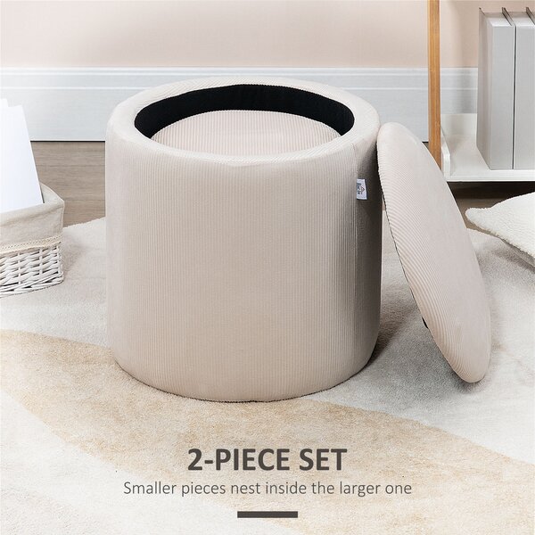 HOMCOM Set of 2 White Modern Storage Ottomans with Removable Lid, Fabric Foot Stools, Dressing Table Stools Aosom UK