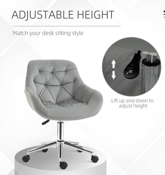 Vinsetto Velvet Ergonomic Office Chair: Adjustable Comfy Desk Chair with Arm and Back Support for Home, Grey Aosom UK