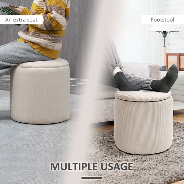 HOMCOM Set of 2 White Modern Storage Ottomans with Removable Lid, Fabric Foot Stools, Dressing Table Stools Aosom UK