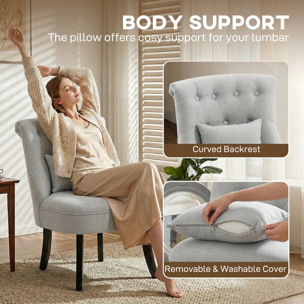 HOMCOM Fabric Single Sofa Dining Chair Tub Chair Upholstered W/ Pillow Solid Wood Leg Home Living Room Furniture, Cat Scratch Resistant, Grey Aosom UK