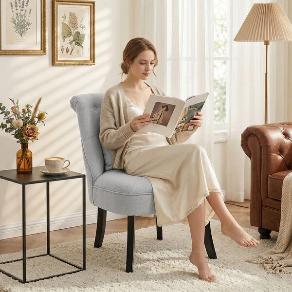 HOMCOM Fabric Single Sofa Dining Chair Tub Chair Upholstered W/ Pillow Solid Wood Leg Home Living Room Furniture, Cat Scratch Resistant, Grey Aosom UK