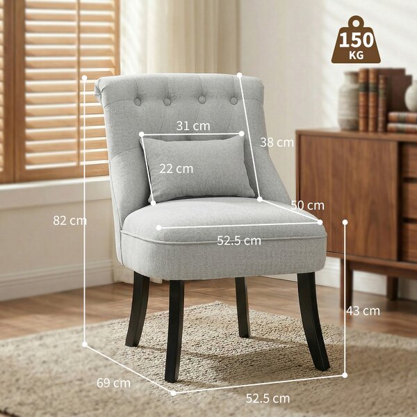 HOMCOM Fabric Single Sofa Dining Chair Tub Chair Upholstered W/ Pillow Solid Wood Leg Home Living Room Furniture, Cat Scratch Resistant, Grey Aosom UK