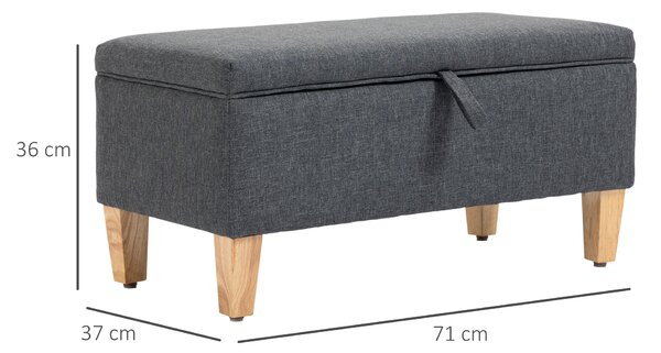 HOMCOM Linen Storage Ottoman, Padded Footstool, Rubberwood Legs, Ideal for Bed End, Shoe Bench, Seating, Dark Grey Aosom UK