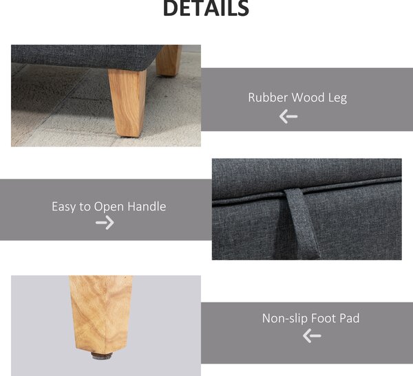 HOMCOM Linen Storage Ottoman, Padded Footstool, Rubberwood Legs, Ideal for Bed End, Shoe Bench, Seating, Dark Grey Aosom UK
