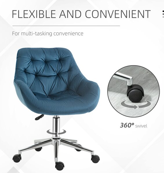 Vinsetto Home Office Chair, Velvet Ergonomic Computer Chair, Computer Desk Chair with Adjustable Height, Arm and Back Support, Blue Aosom UK