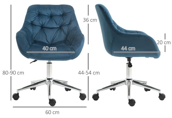 Vinsetto Home Office Chair, Velvet Ergonomic Computer Chair, Computer Desk Chair with Adjustable Height, Arm and Back Support, Blue Aosom UK