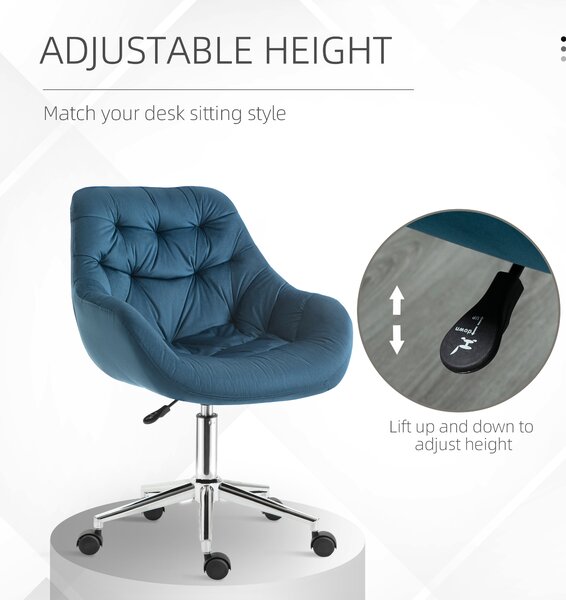 Vinsetto Home Office Chair, Velvet Ergonomic Computer Chair, Computer Desk Chair with Adjustable Height, Arm and Back Support, Blue Aosom UK