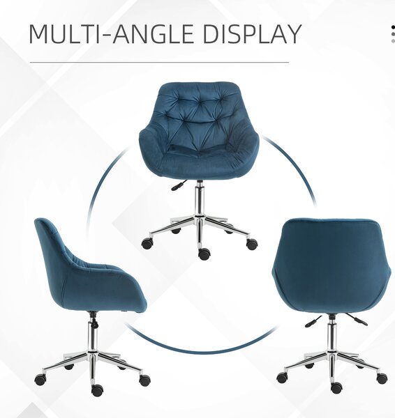Vinsetto Home Office Chair, Velvet Ergonomic Computer Chair, Computer Desk Chair with Adjustable Height, Arm and Back Support, Blue Aosom UK