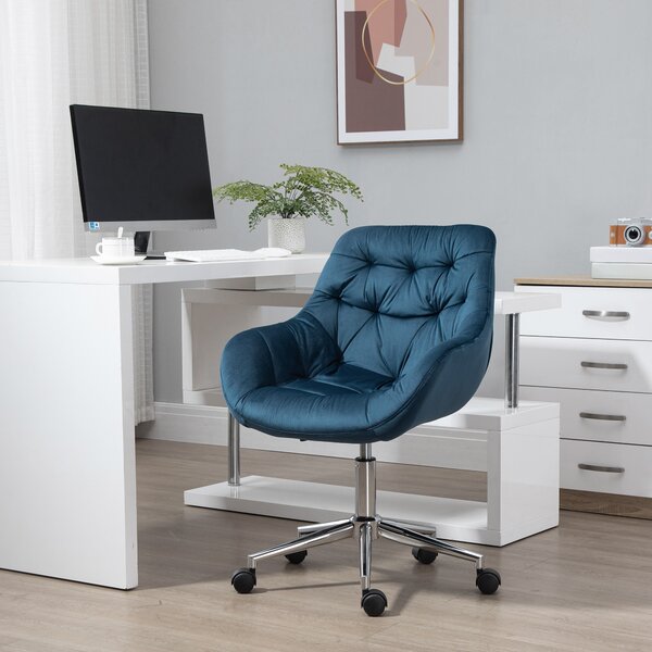 Vinsetto Home Office Chair, Velvet Ergonomic Computer Chair, Computer Desk Chair with Adjustable Height, Arm and Back Support, Blue Aosom UK