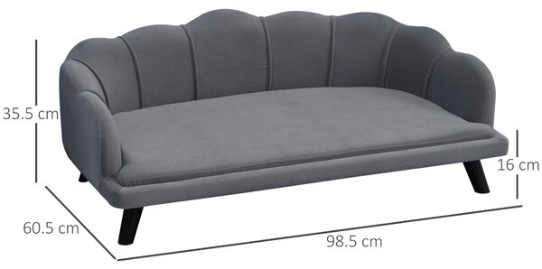 PawHut Dog Sofa for Medium Large Dogs, Shell Shaped Pet Couch Bed with Legs Cushion Washable Cover, Grey