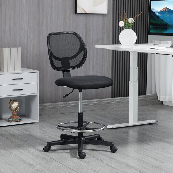 Vinsetto Ergonomic Mesh Office Chair, Draughtsman Chair, Tall Office Chair with Footrest Ring and Height Black, Black Aosom UK