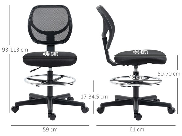 Vinsetto Ergonomic Mesh Office Chair, Draughtsman Chair, Tall Office Chair with Footrest Ring and Height Black, Black Aosom UK