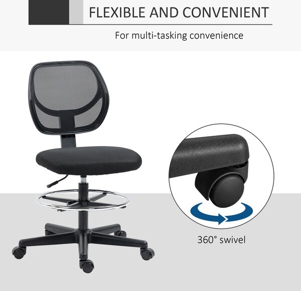 Vinsetto Ergonomic Mesh Office Chair, Draughtsman Chair, Tall Office Chair with Footrest Ring and Height Black, Black Aosom UK
