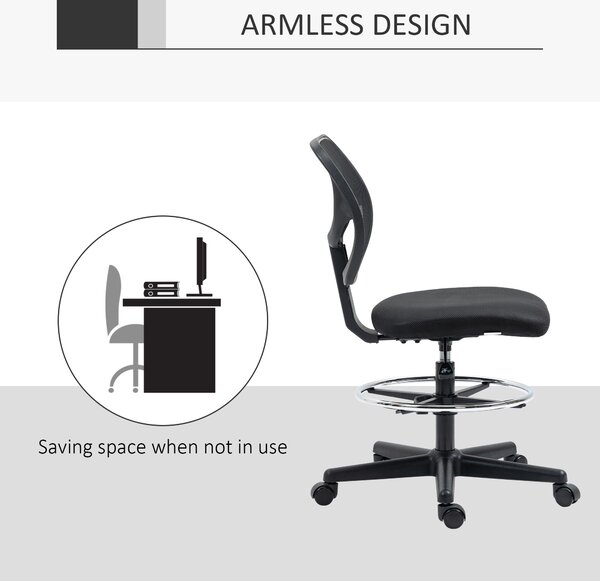Vinsetto Ergonomic Mesh Office Chair, Draughtsman Chair, Tall Office Chair with Footrest Ring and Height Black, Black Aosom UK
