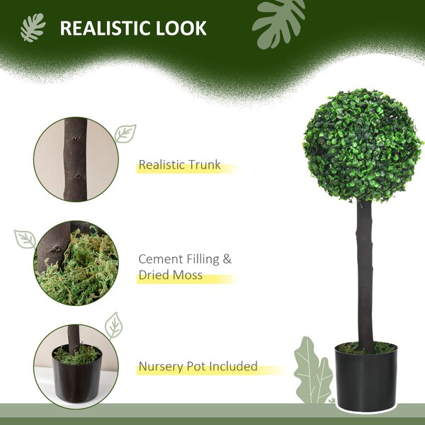 HOMCOM Artificial Boxwood Topiary Balls Set of 2: Faux Plants in Pots, Indoor Outdoor Decor, 20x20x60cm, Green. Aosom UK