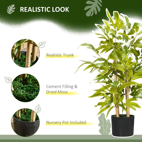 HOMCOM 2 PCs Artificial Plants Bamboo Tree in Pot Desk Fake Plants for Home Indoor Outdoor Decor, 15x15x60cm, Green Aosom UK