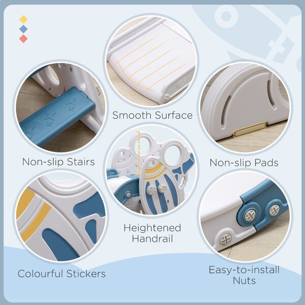 AIYAPLAY Indoor Toddler Slide: Freestanding Space Theme Baby Slide for Ages 1.5-3 Years, Blue Aosom UK