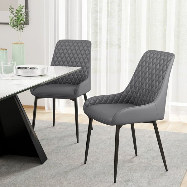 HOMCOM Set of 2 Leather Dining Chairs with Metal Frame, 4 Legs Foot Caps, High Back, Home Seating, Modern Stylish, Grey Aosom UK