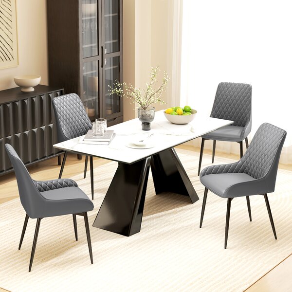 HOMCOM Set of 2 Leather Dining Chairs with Metal Frame, 4 Legs Foot Caps, High Back, Home Seating, Modern Stylish, Grey Aosom UK
