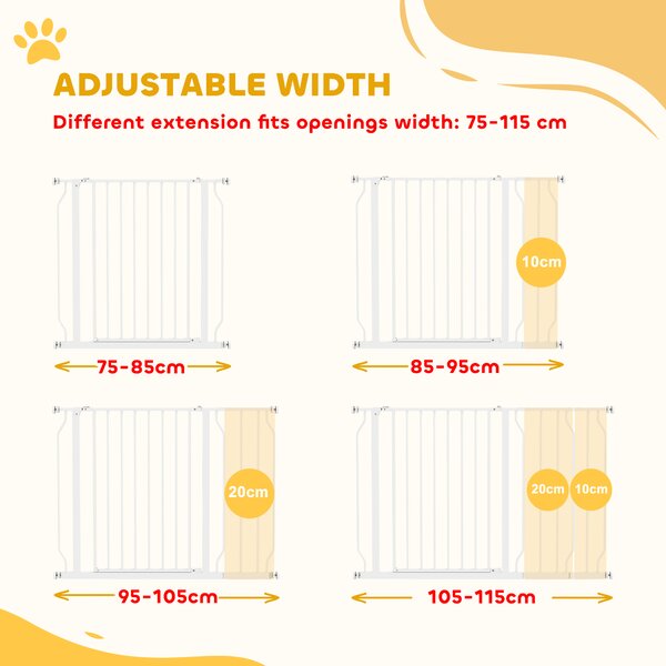 PawHut Dog Gate Dog Gate for Stairs Stays for Doorways, Corridors, Staircases, Firmly Upright When in Use, 75-115cm, White Aosom UK