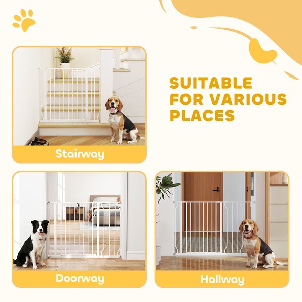 PawHut Dog Gate Dog Gate for Stairs Stays for Doorways, Corridors, Staircases, Firmly Upright When in Use, 75-115cm, White Aosom UK