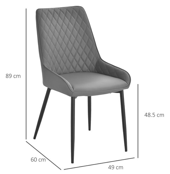 HOMCOM Set of 2 Leather Dining Chairs with Metal Frame, 4 Legs Foot Caps, High Back, Home Seating, Modern Stylish, Grey Aosom UK