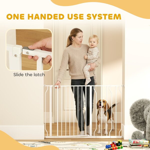PawHut Dog Gate Dog Gate for Stairs Stays for Doorways, Corridors, Staircases, Firmly Upright When in Use, 75-115cm, White Aosom UK