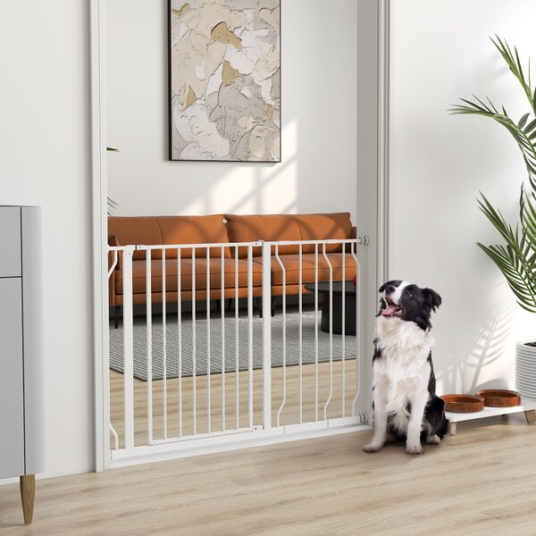 PawHut Dog Gate Dog Gate for Stairs Stays for Doorways, Corridors, Staircases, Firmly Upright When in Use, 75-115cm, White Aosom UK